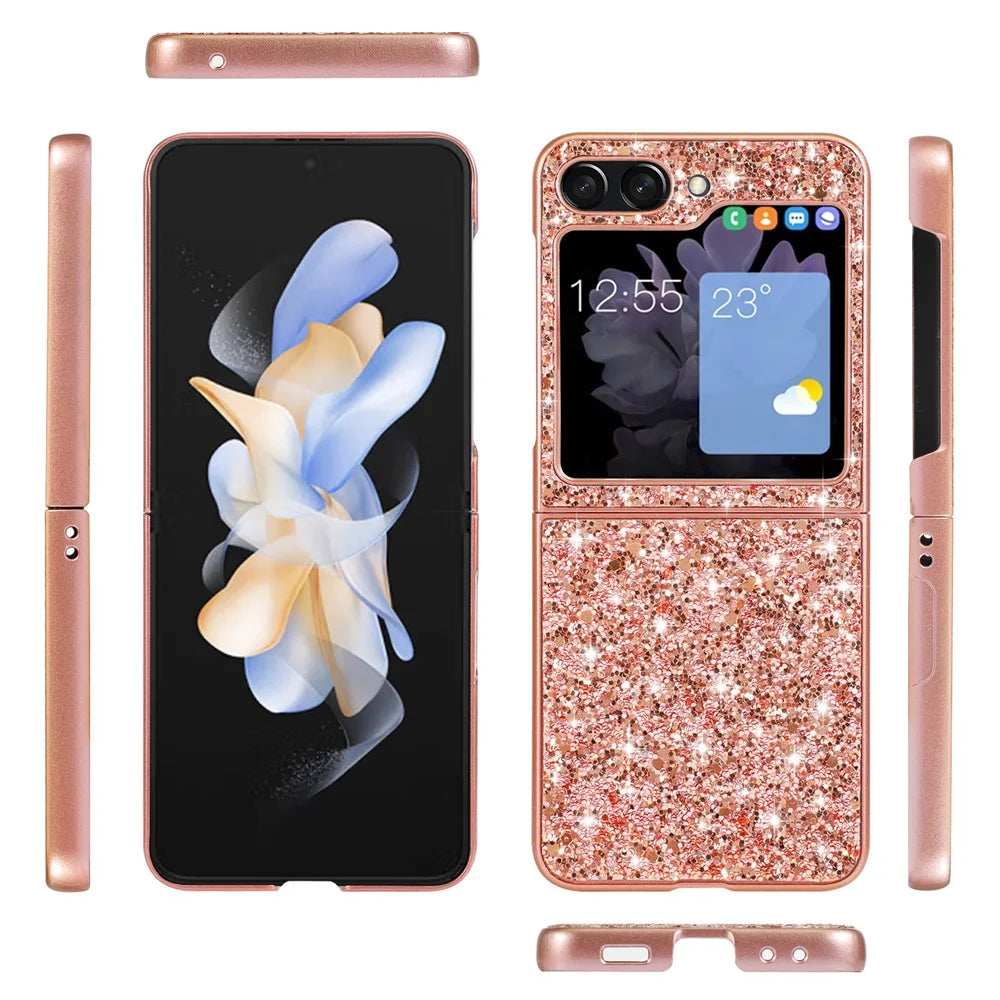 For Samsung Galaxy Z Flip7 FE 5G / Z Flip6 5G Case Electroplating TPU Frame PC Back Glitter Phone Cover - Rose Gold - 6