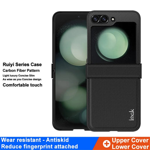 IMAK Ruiyi Series for Samsung Galaxy Z Flip7 FE 5G / Z Flip6 5G Case Leather+PC Phone Cover Carbon Fiber Texture - 2