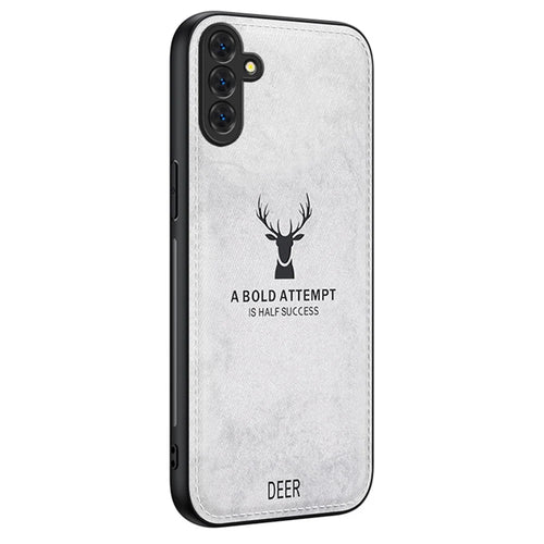 For Samsung Galaxy S24 FE Case Cloth Texture Deer Pattern Leather Back Phone Cover - Grey - 1