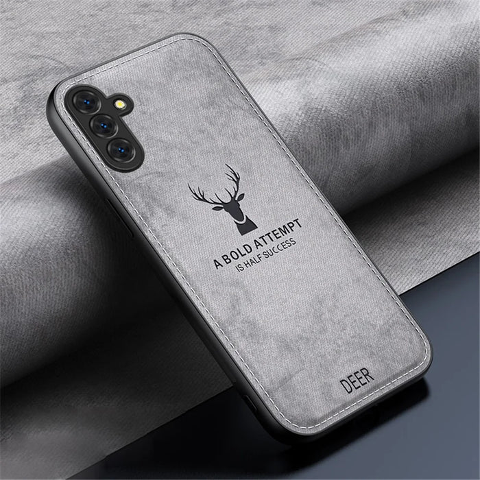 For Samsung Galaxy S24 FE Case Cloth Texture Deer Pattern Leather Back Phone Cover - Grey - 2