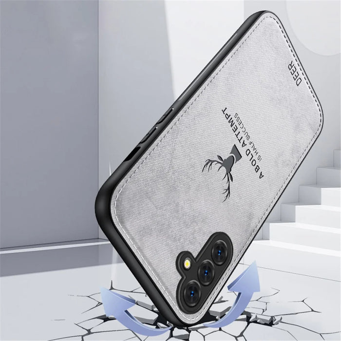 For Samsung Galaxy S24 FE Case Cloth Texture Deer Pattern Leather Back Phone Cover - Grey - 3