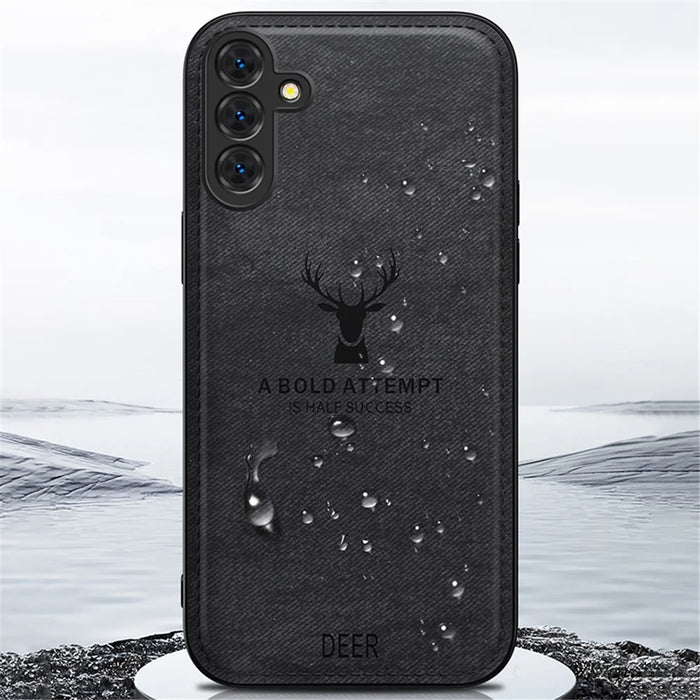 For Samsung Galaxy S24 FE Case Cloth Texture Deer Pattern Leather Back Phone Cover - Grey - 5