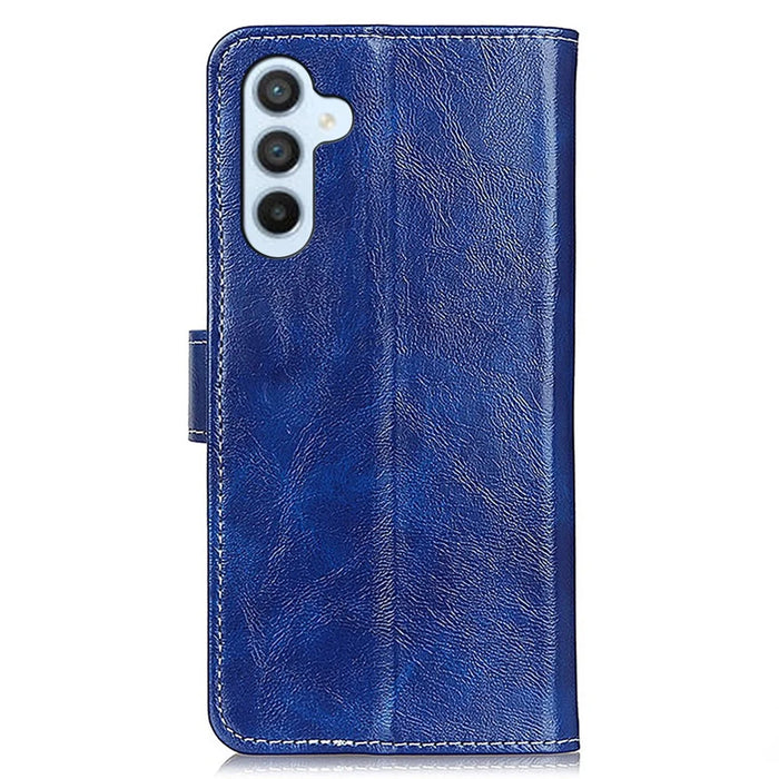 For Samsung Galaxy S24 FE Case Wallet Leather Phone Cover Crazy Horse Texture - Blue - 7
