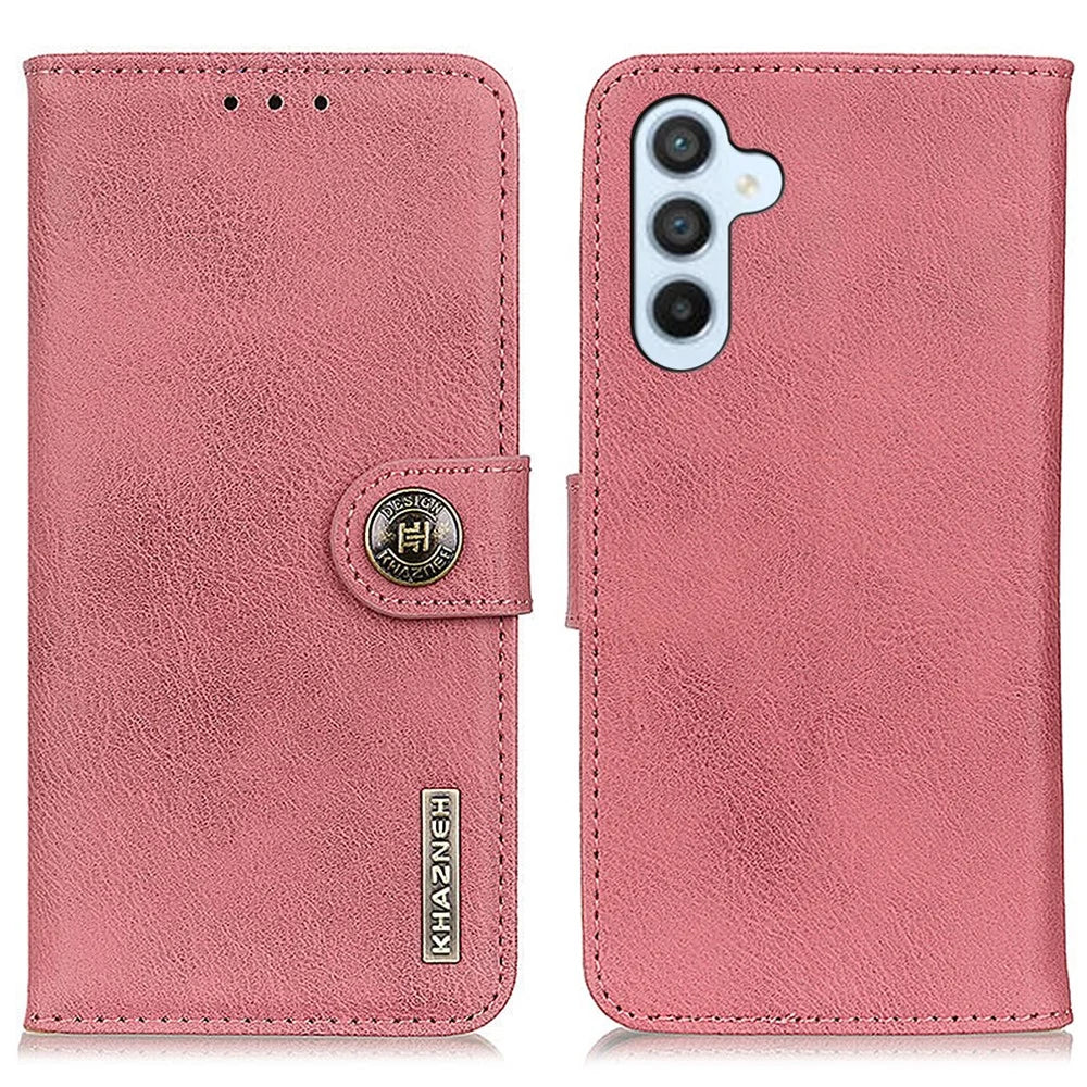 KHAZNEH For Samsung Galaxy S24 FE Case Phone Leather Cover Cowhide Texture - Pink - 1