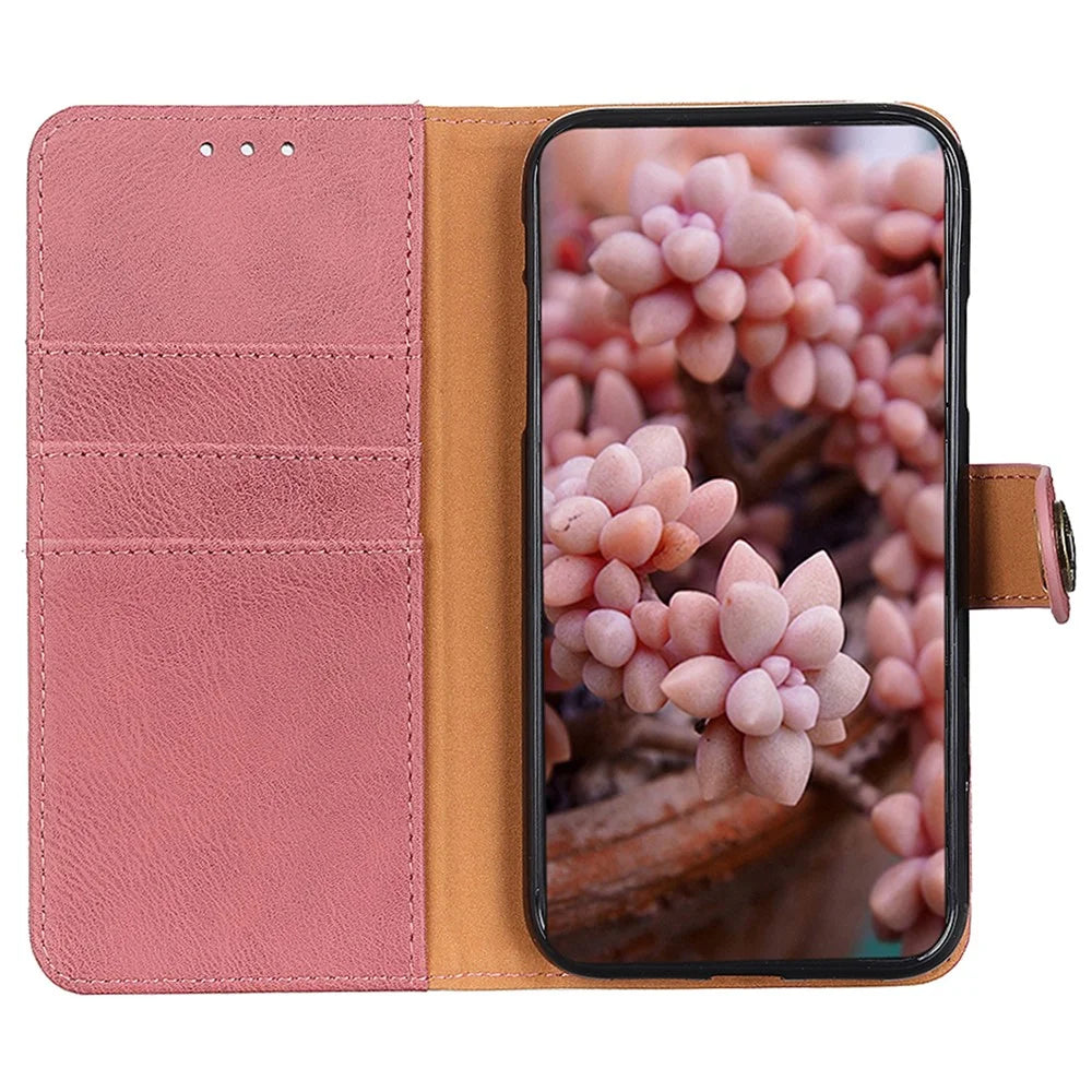KHAZNEH For Samsung Galaxy S24 FE Case Phone Leather Cover Cowhide Texture - Pink - 2