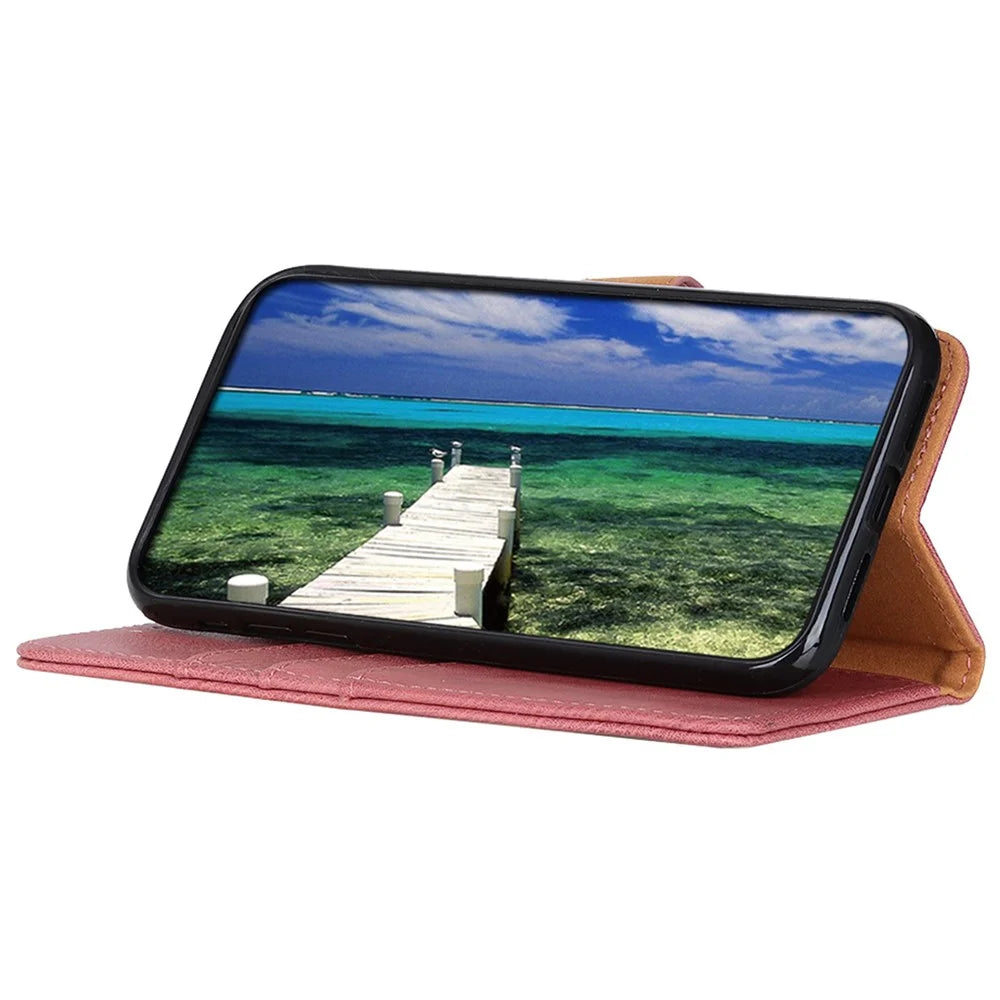 KHAZNEH For Samsung Galaxy S24 FE Case Phone Leather Cover Cowhide Texture - Pink - 3