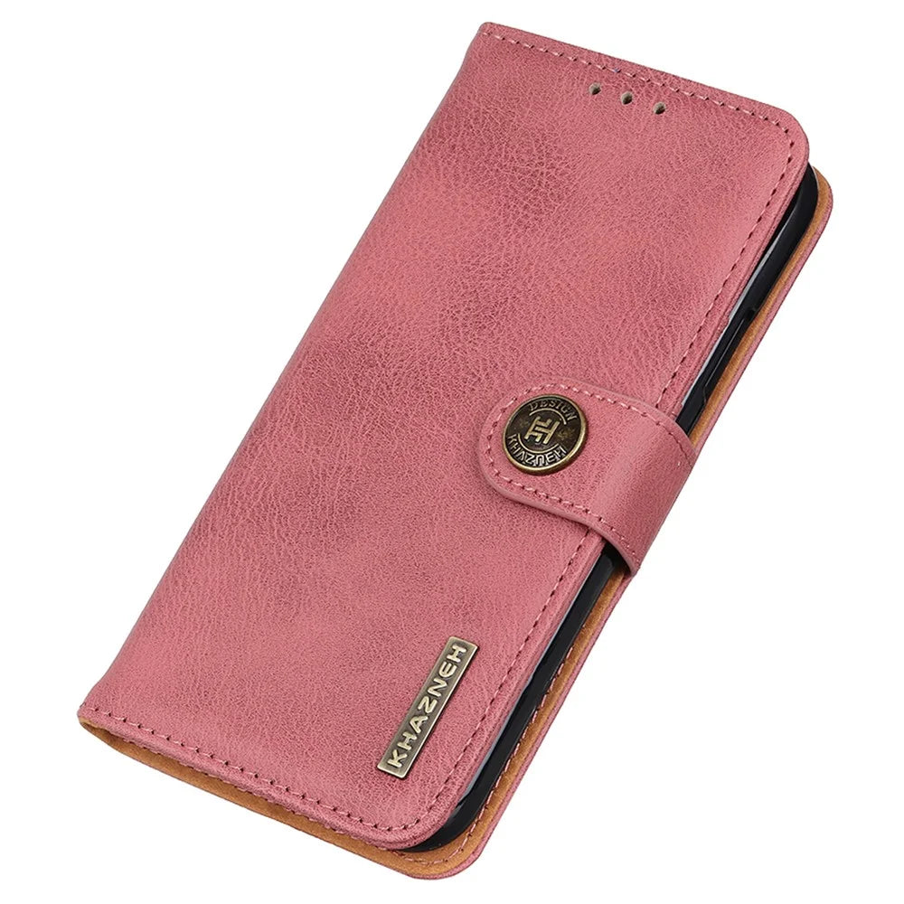 KHAZNEH For Samsung Galaxy S24 FE Case Phone Leather Cover Cowhide Texture - Pink - 6
