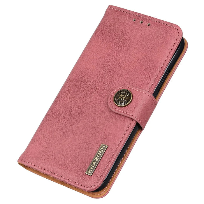KHAZNEH For Samsung Galaxy S24 FE Case Phone Leather Cover Cowhide Texture - Pink - 6