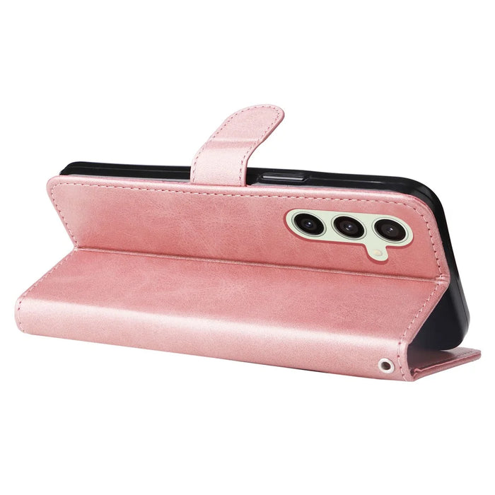For Samsung Galaxy S24 FE Case PU Leather Stand Phone Cover with Zipper Pocket - Pink - 3