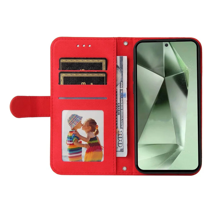 For Samsung Galaxy S24 FE Leather Wallet Cases Skin Touch Phone Cover Stand with Strap - Red - 2