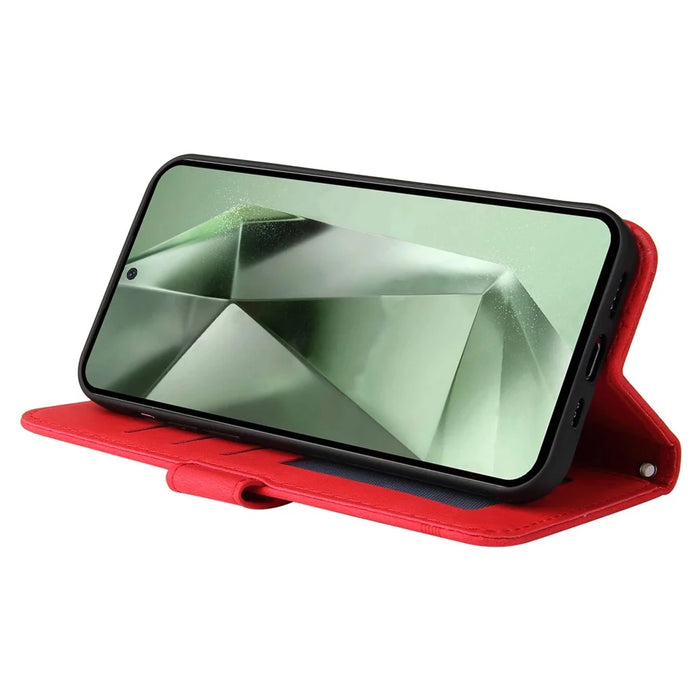 For Samsung Galaxy S24 FE Leather Wallet Cases Skin Touch Phone Cover Stand with Strap - Red - 3