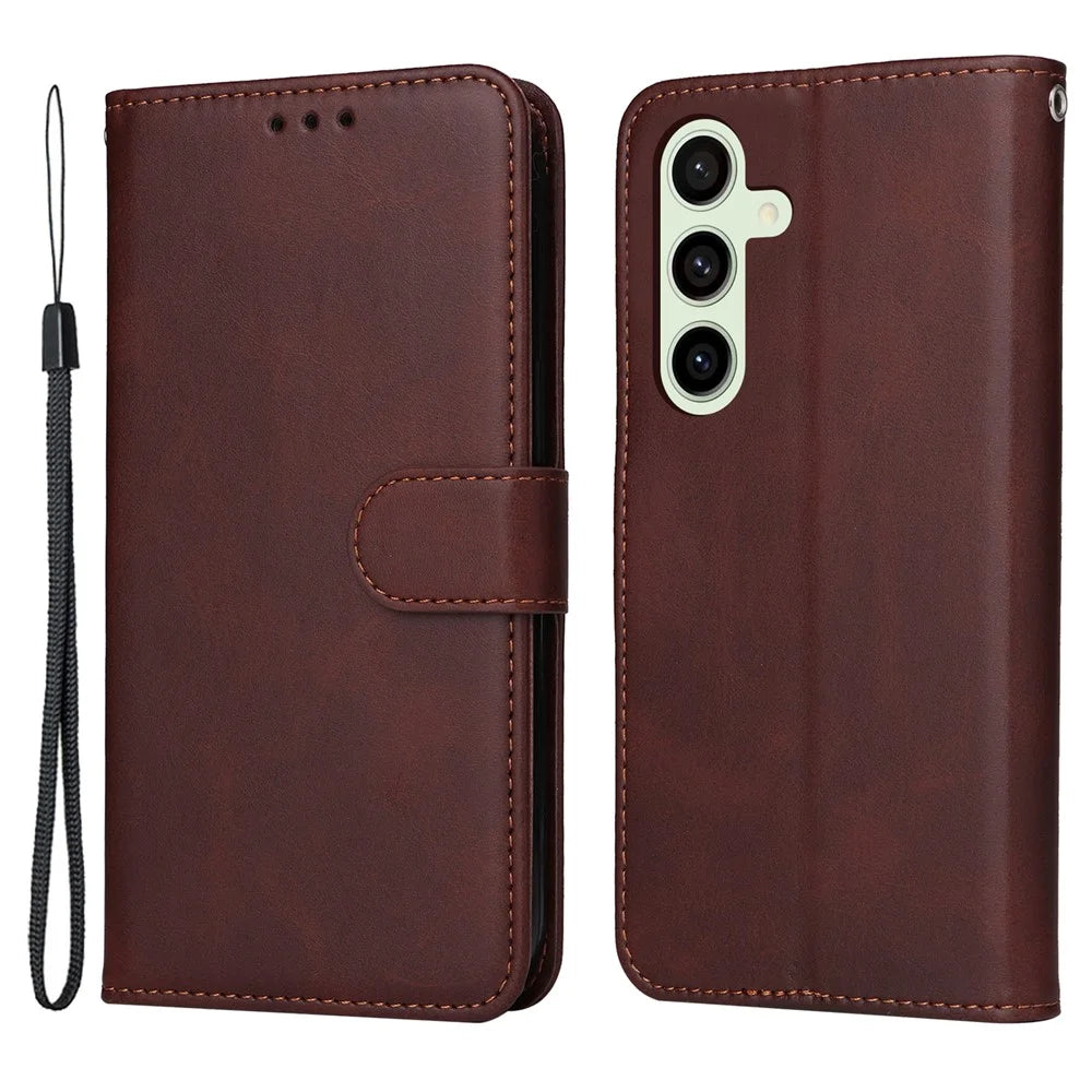 For Samsung Galaxy S24 FE Wallet Case PU Leather Stand Flip Phone Cover - Brown - 1