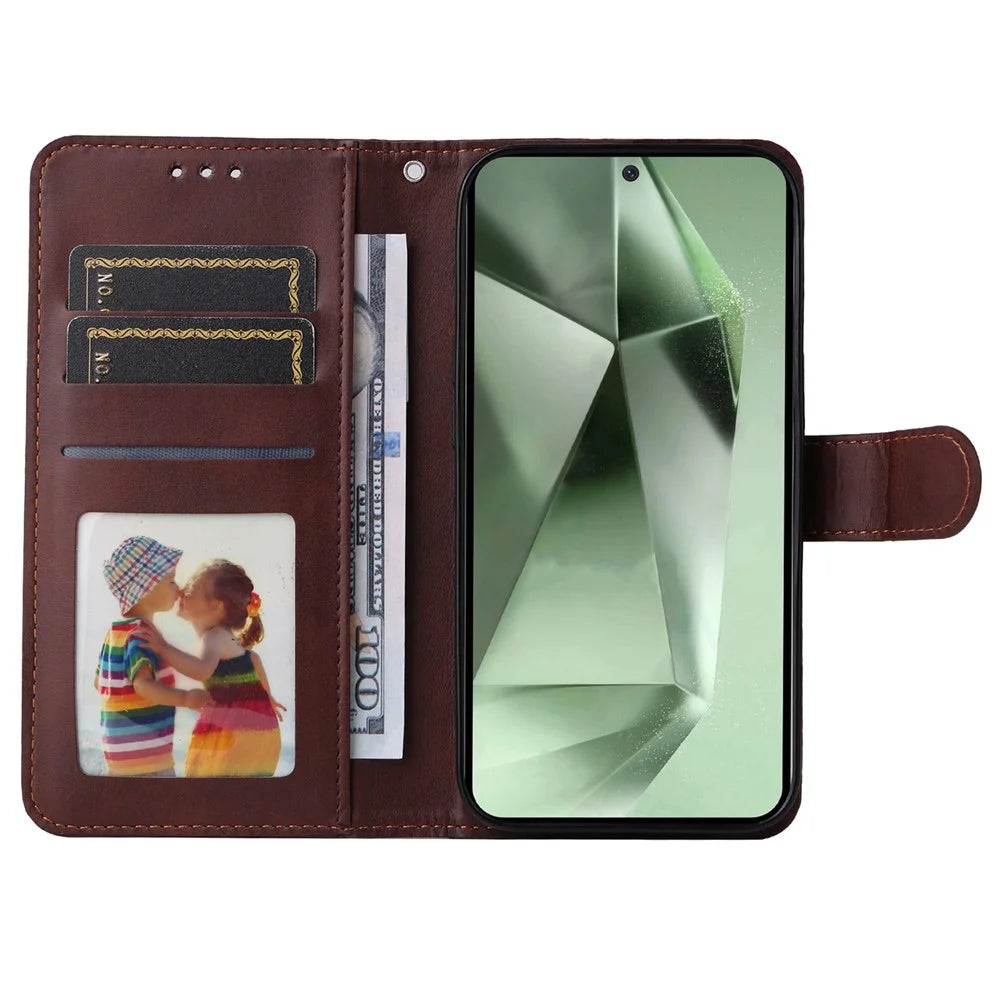 For Samsung Galaxy S24 FE Wallet Case PU Leather Stand Flip Phone Cover - Brown - 2