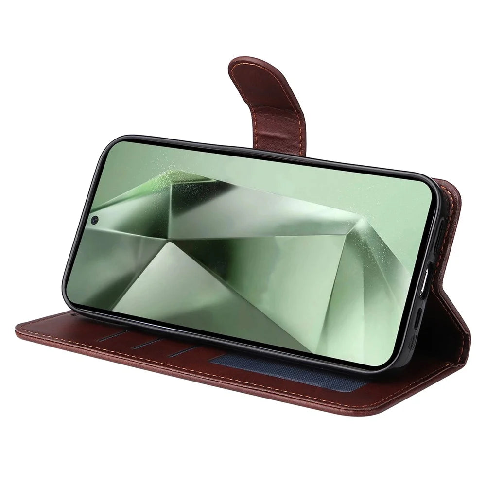 For Samsung Galaxy S24 FE Wallet Case PU Leather Stand Flip Phone Cover - Brown - 3
