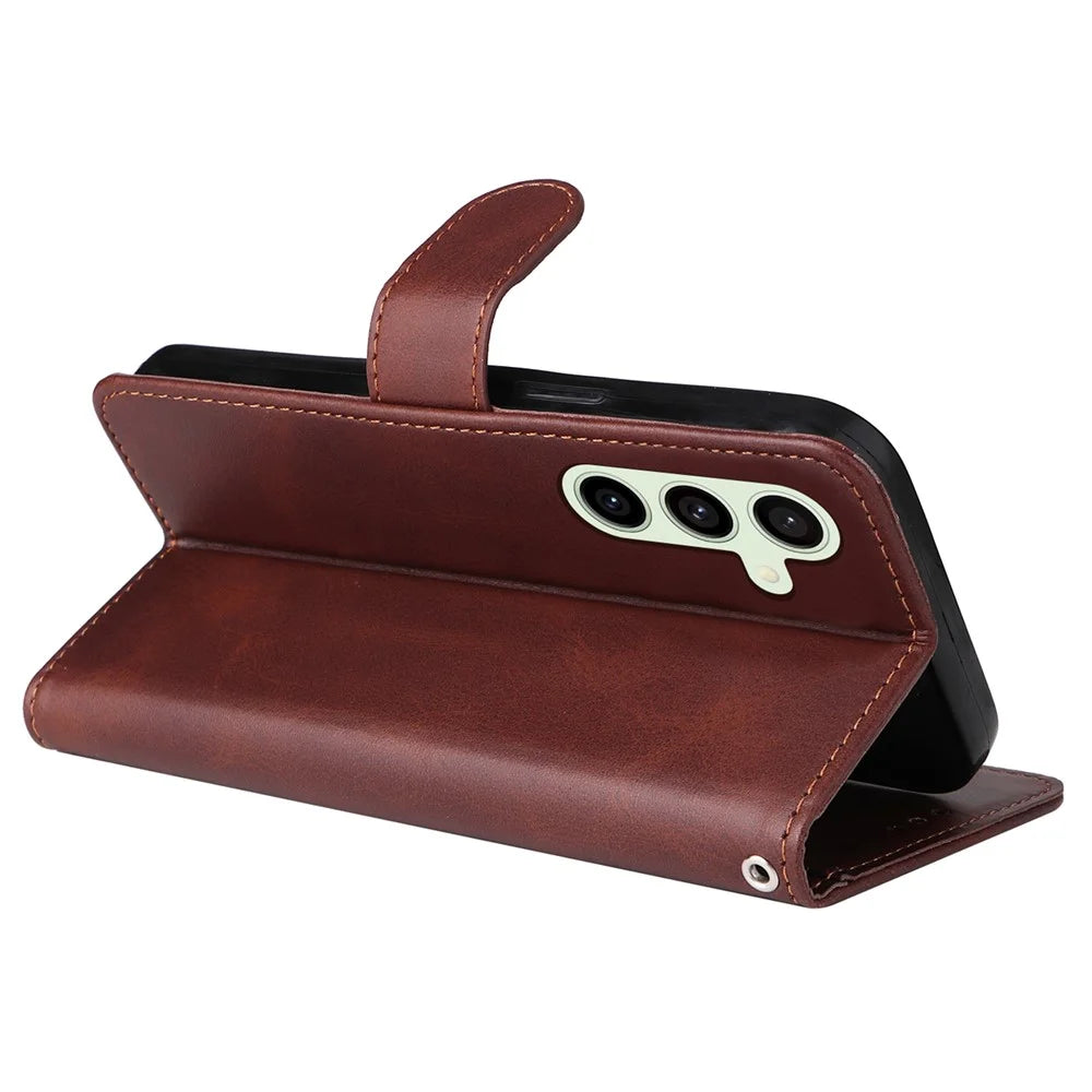 For Samsung Galaxy S24 FE Wallet Case PU Leather Stand Flip Phone Cover - Brown - 4