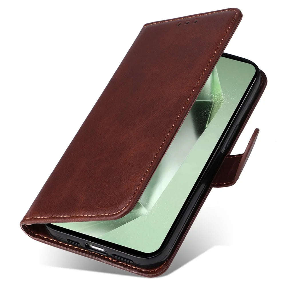 For Samsung Galaxy S24 FE Wallet Case PU Leather Stand Flip Phone Cover - Brown - 5