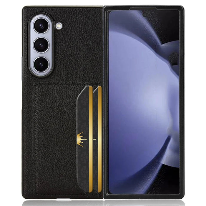 For Samsung Galaxy Z Fold6 5G Case Card Holder Litchi Texture Leather+PC Folding Phone Cover - Black - 2