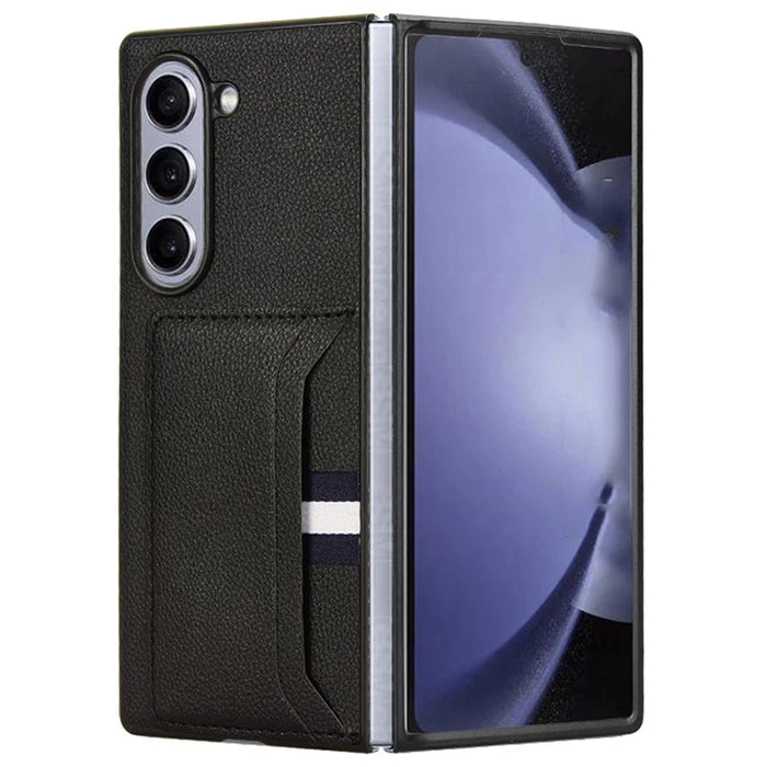 For Samsung Galaxy Z Fold6 5G Case Card Holder Litchi Texture Leather+PC Folding Phone Cover - Black - 3