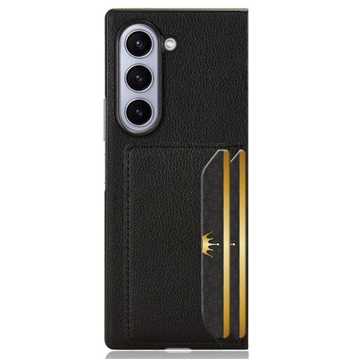 For Samsung Galaxy Z Fold6 5G Case Card Holder Litchi Texture Leather+PC Folding Phone Cover - Black - 4