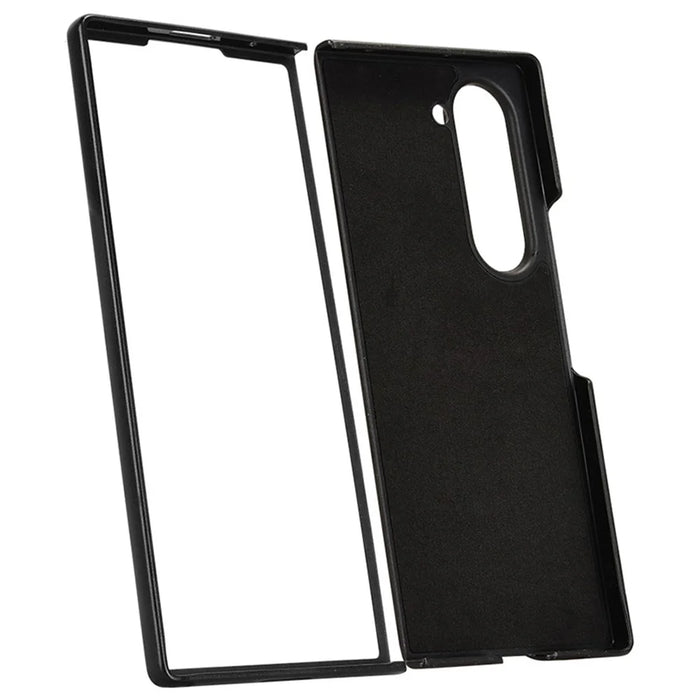 For Samsung Galaxy Z Fold6 5G Case Card Holder Litchi Texture Leather+PC Folding Phone Cover - Black - 5
