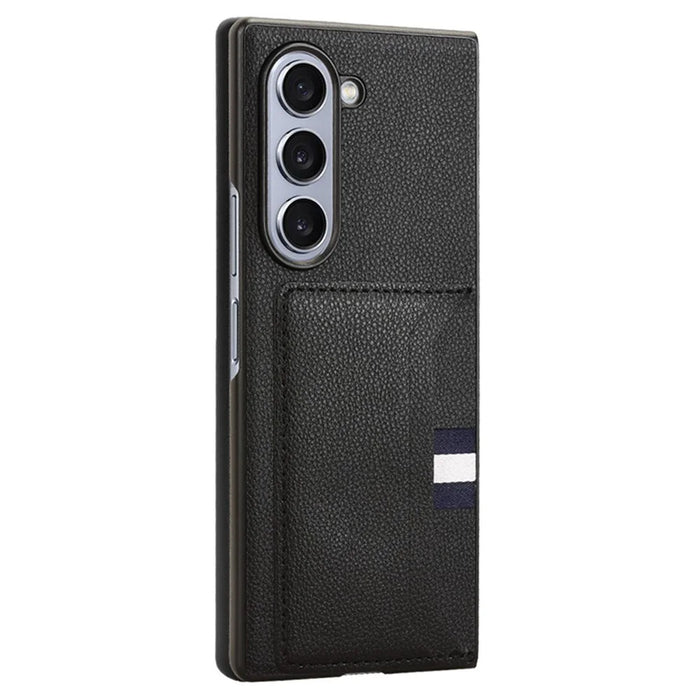 For Samsung Galaxy Z Fold6 5G Case Card Holder Litchi Texture Leather+PC Folding Phone Cover - Black - 6