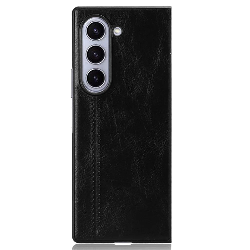 For Samsung Galaxy Z Fold6 5G Case Cowhide Texture Leather+PC Phone Cover Stitching Lines - Black - 4