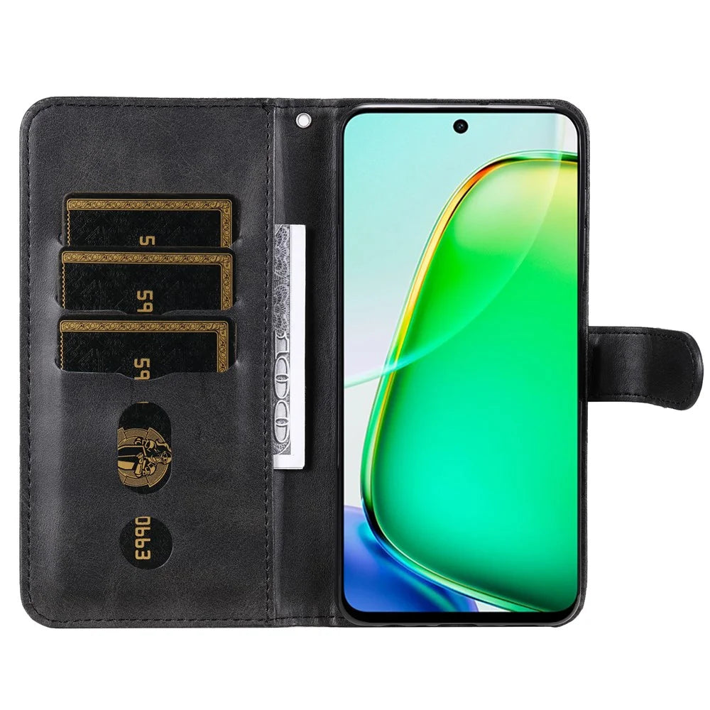 For vivo Y28 4G / iQOO Z9x 5G Case PU Leather Stand Phone Cover with Zipper Pocket - Black - 2