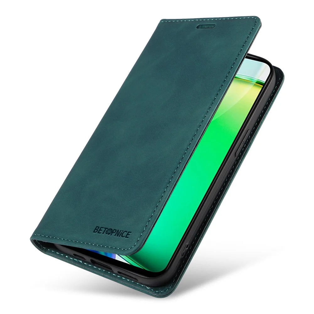 BETOPNICE 003 For vivo Y28 4G / iQOO Z9x 5G Case RFID Blocking Leather Phone Cover - Green - 5