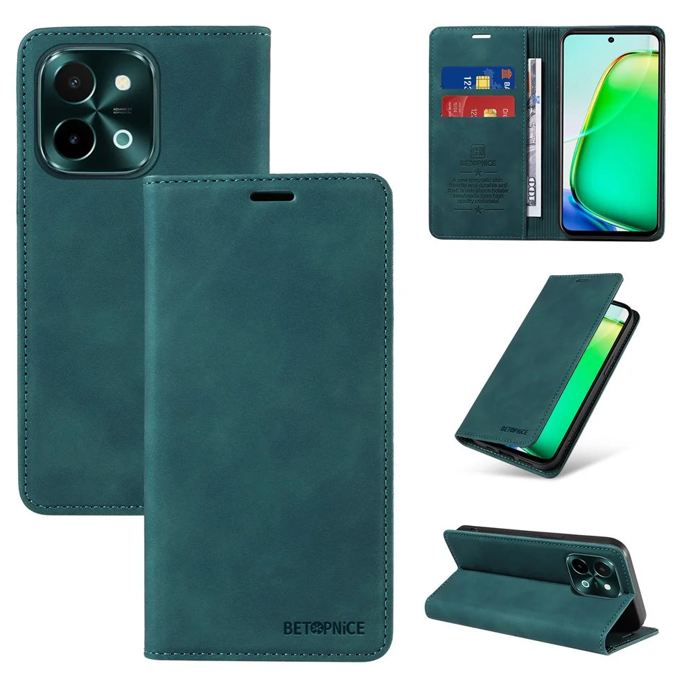 BETOPNICE 003 For vivo Y28 4G / iQOO Z9x 5G Case RFID Blocking Leather Phone Cover - Green - 7