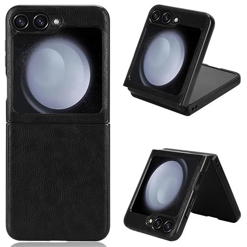 For Samsung Galaxy Z Flip7 FE 5G / Z Flip6 5G Case Litchi Texture Leather Hard PC Phone Cover - Black - 1