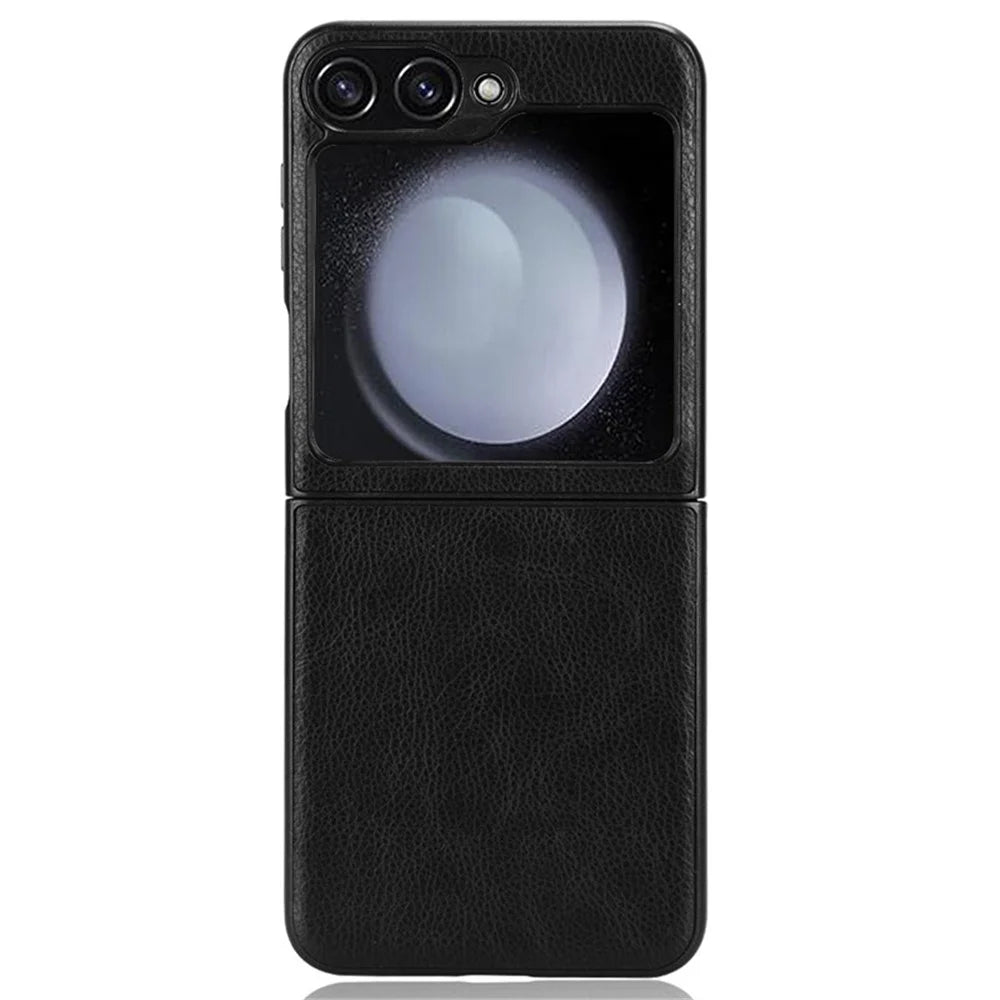 For Samsung Galaxy Z Flip7 FE 5G / Z Flip6 5G Case Litchi Texture Leather Hard PC Phone Cover - Black - 6