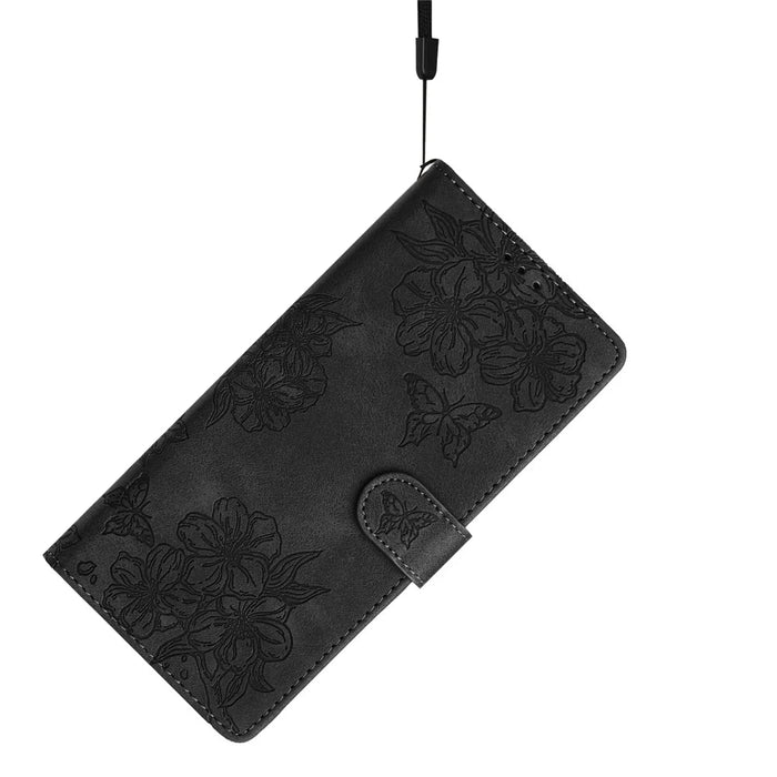 For iPhone 16 Pro Max Case Butterfly Flower PU Leather Flip Protective Phone Cover - Black - 5