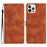 For iPhone 16 Pro Case PU Leather Imprinted Flower Wrist Strap Purse Pocket Cover - Brown - 1