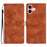 For iPhone 16 Plus Case Leather Imprinted Flower Card Slots Pocket Phone Cover with Wrist Strap - Brown - 1