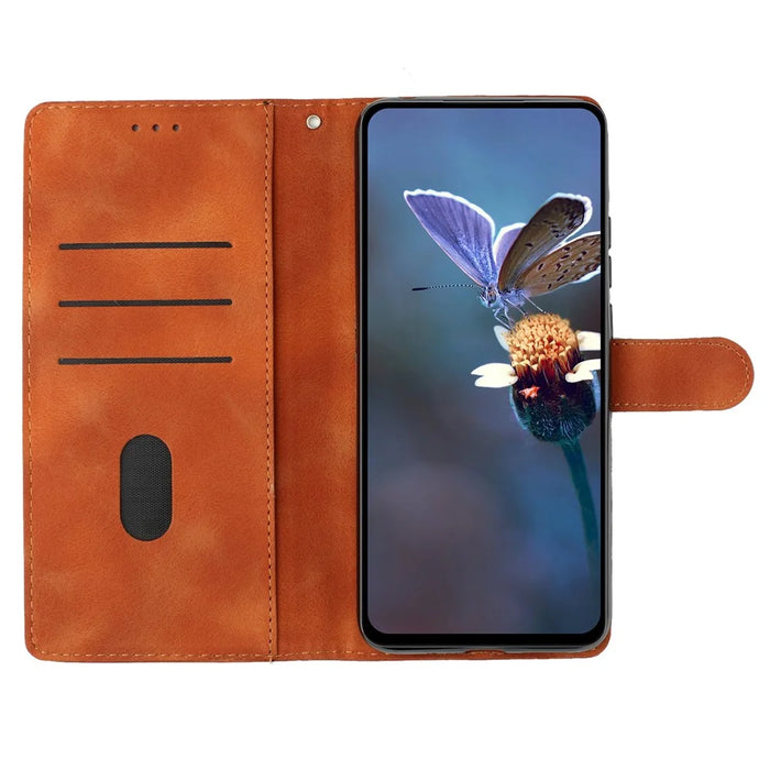 For iPhone 16 Plus Case Leather Imprinted Flower Card Slots Pocket Phone Cover with Wrist Strap - Brown - 2