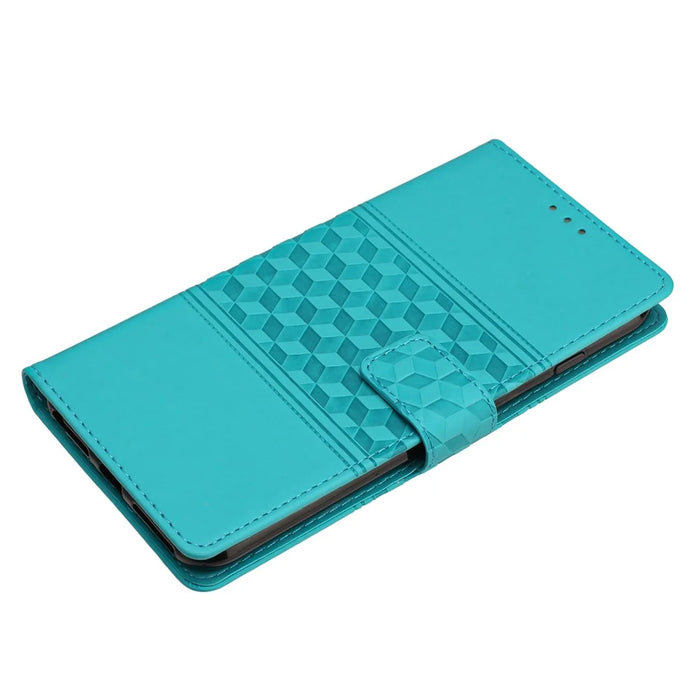 For iPhone 16 Pro Case with Card Holders Stand Flip Rhombus Pattern PU Leather Phone Cover - Sky Blue - 4