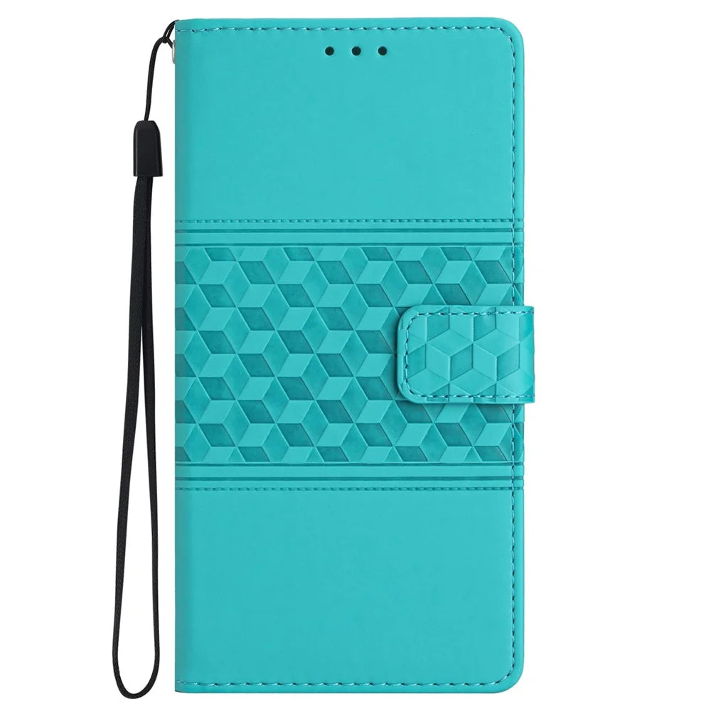 For iPhone 16 Pro Max Case Rhombus Leather Phone Cover Card Slot Cash Pocket - Sky Blue - 7