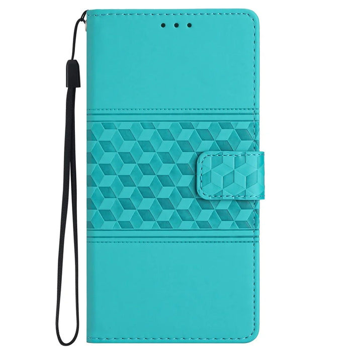 For iPhone 16 Case Rhombus Leather with TPU Inner Shell Wallet Phone Cover - Sky Blue - 7