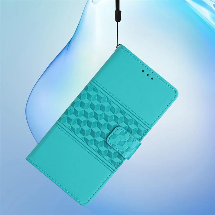 For iPhone 16 Plus Case Rhombus Leather Horizontal Flip Phone Cover - Sky Blue - 5