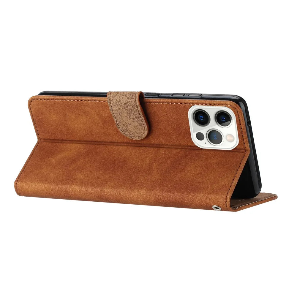For iPhone 16 Pro Wallet Case PU Leather Folio Phone Cover 7 Butterflies Imprinted - Brown - 4