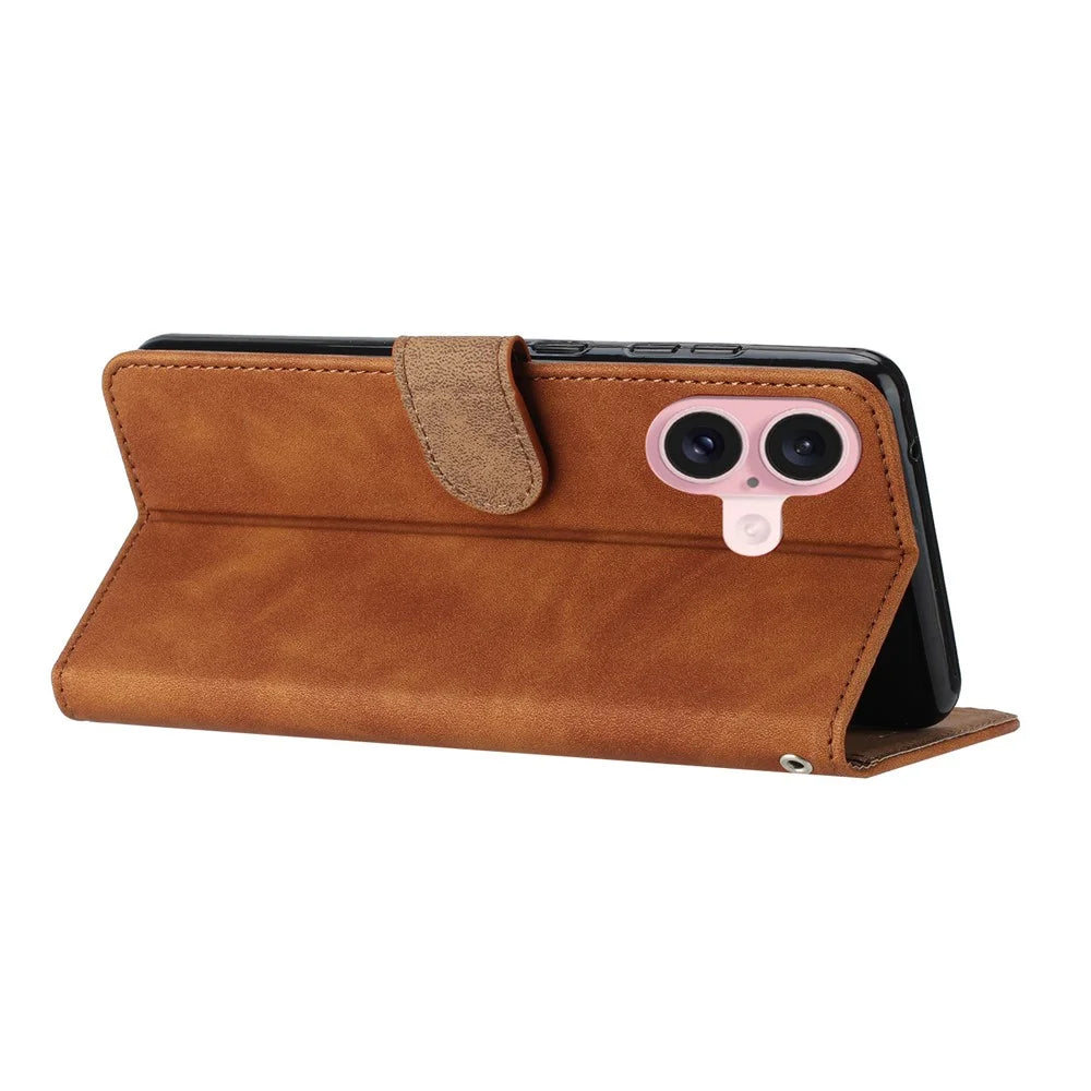 For iPhone 16 Case Butterfly Imprinted PU Leather Flip Protective Cover - Brown - 4