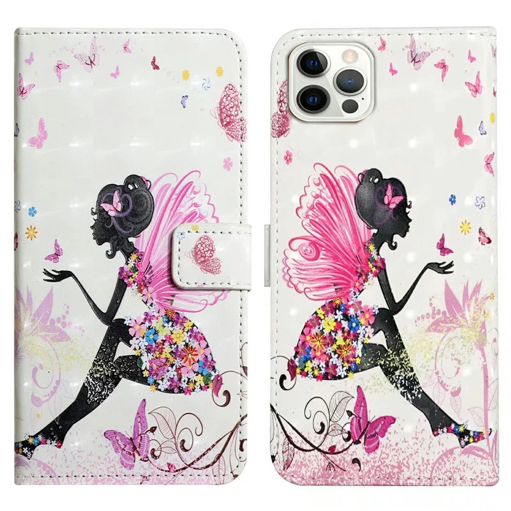 For iPhone 16 Pro Max Case Flip Wallet 3D Pattern Leather Phone Cover - Girl - 1