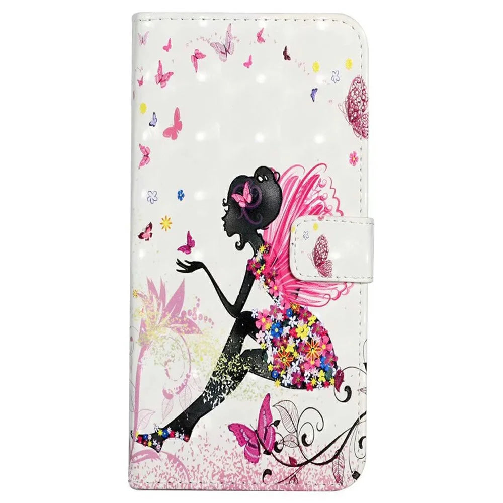 For iPhone 16 Pro Case 3D Pattern Leather Wallet Phone Cover Bookstyle Magnetic Clasp - Girl - 5