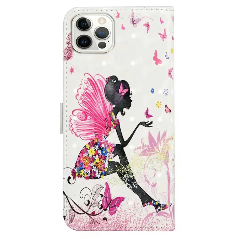 For iPhone 16 Pro Case 3D Pattern Leather Wallet Phone Cover Bookstyle Magnetic Clasp - Girl - 6