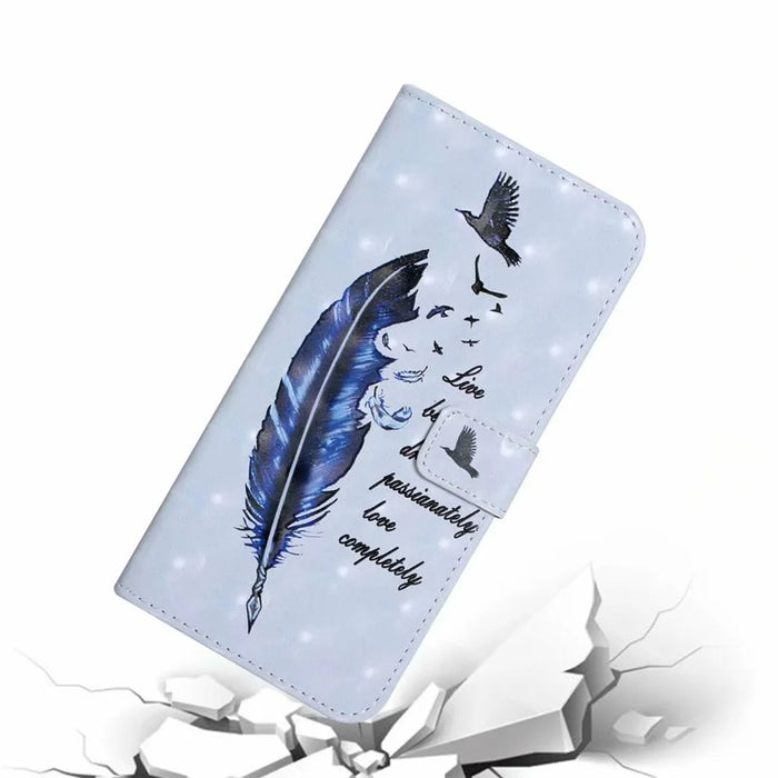 For iPhone 16 Case 3D Creative Pattern PU Leather Stand Phone Cover - Blue Feather - 4