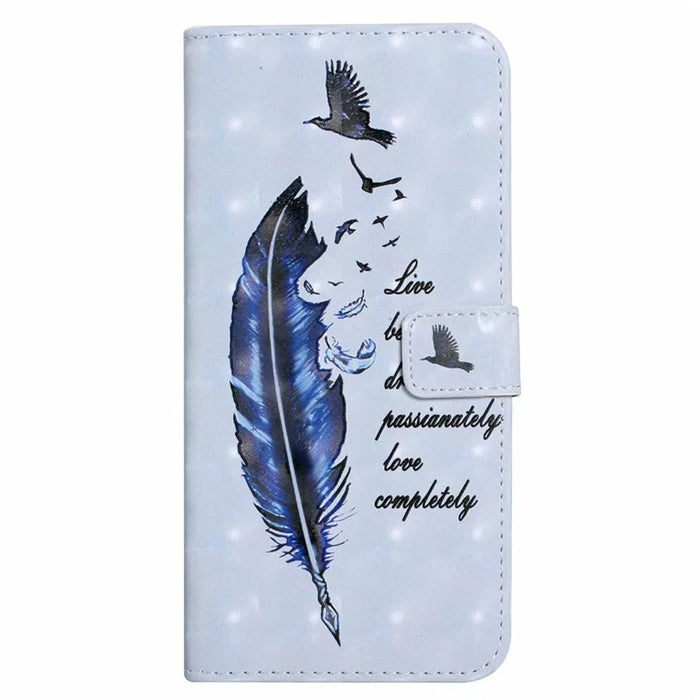 For iPhone 16 Case 3D Creative Pattern PU Leather Stand Phone Cover - Blue Feather - 5
