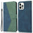 For iPhone 16 Pro Wallet Case Splicing Color Leather Phone Cover Credit Card Holder - Blue+Green - 1
