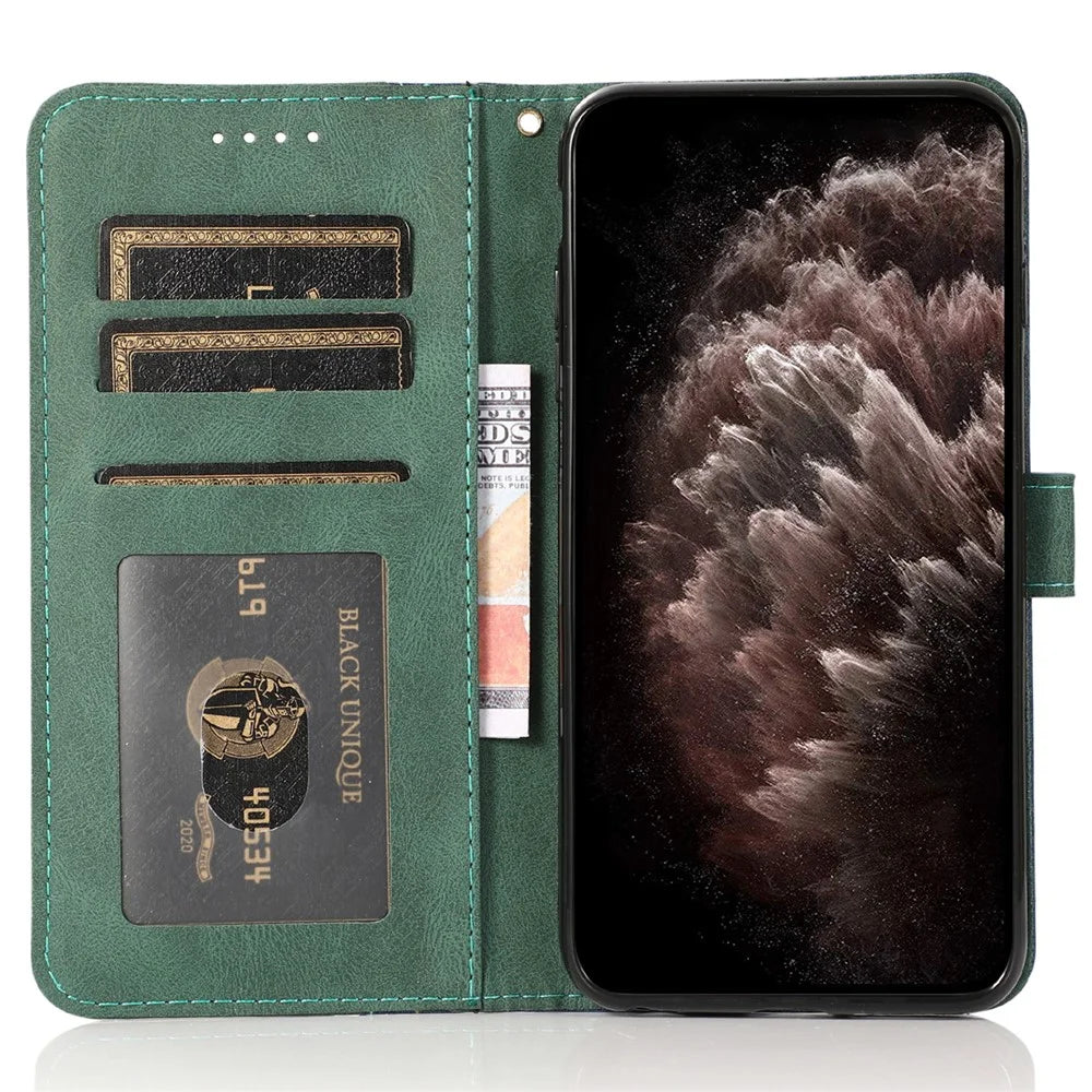 For iPhone 16 Case Stand Flip Leather Splicing Color Phone Cover - Blue+Green - 2