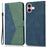 For iPhone 16 Plus Case Splicing Color Magnetic Clasp Leather Phone Cover - Blue+Green - 1