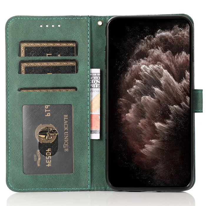 For iPhone 16 Plus Case Splicing Color Magnetic Clasp Leather Phone Cover - Blue+Green - 2